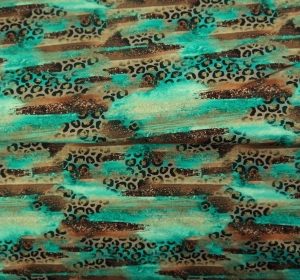 Stenzo tricot katoen stof, leopard streep print , aqua en bruin . X1187