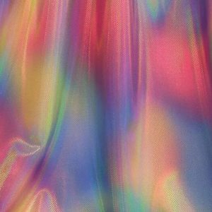 Lycra stof, tie dye print, roze/lichtblauw/geel. LYR